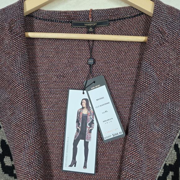 Max Sport Hooded Longline Cardigan XL Black Orange Open Front Pockets $368 SRP - Picture 9 of 16